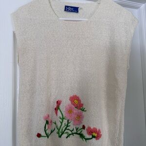 LeRoy Vintage Cream Sleeveless Top with Floral Embroidery
